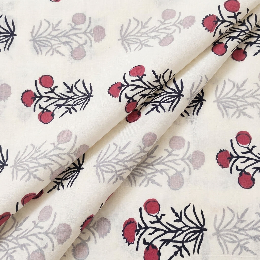White Hand block Cotton Fabric, folded