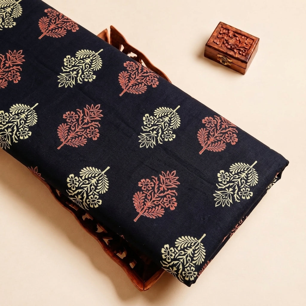 Black Hand block Cotton Fabric