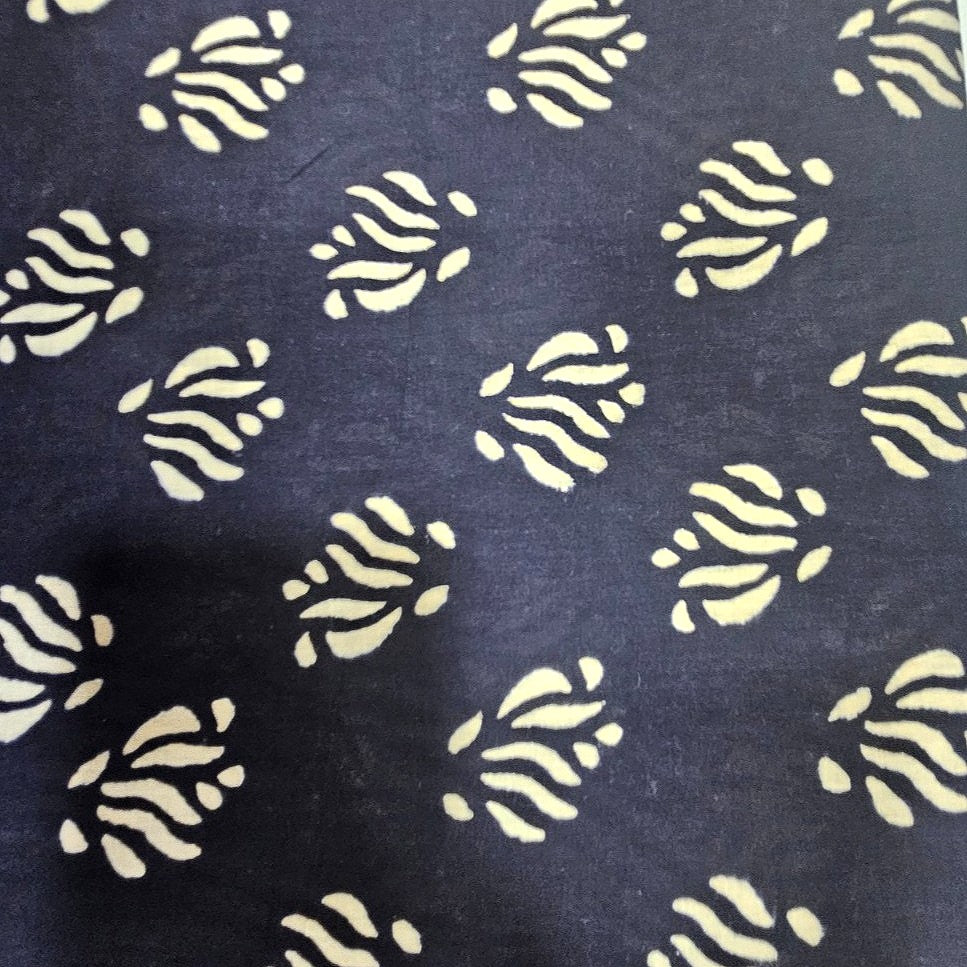 Black Hand block Cotton Fabric, laid flat