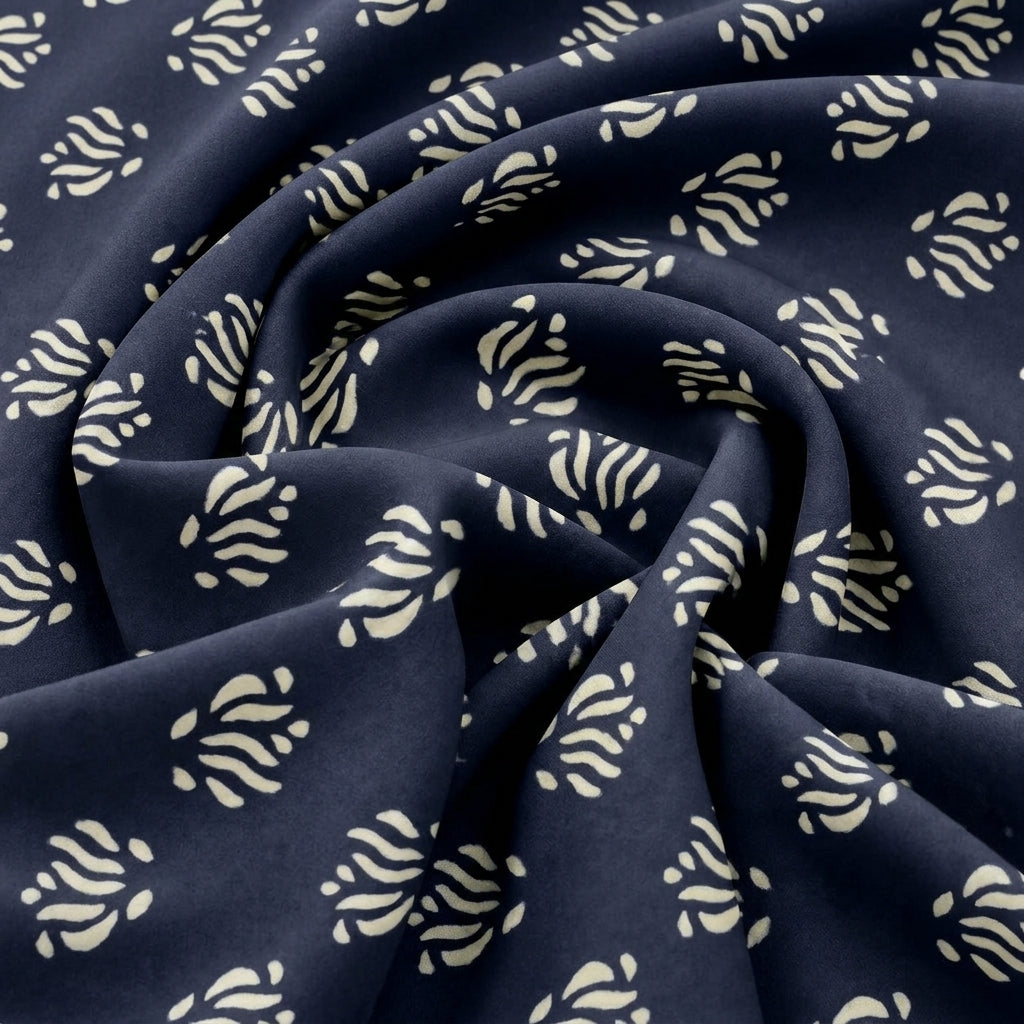 Swirled Black Hand block Cotton Fabric Showing Drape