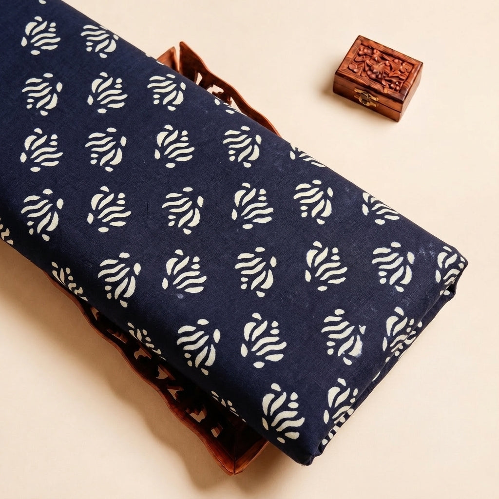 Black Hand block Cotton Fabric