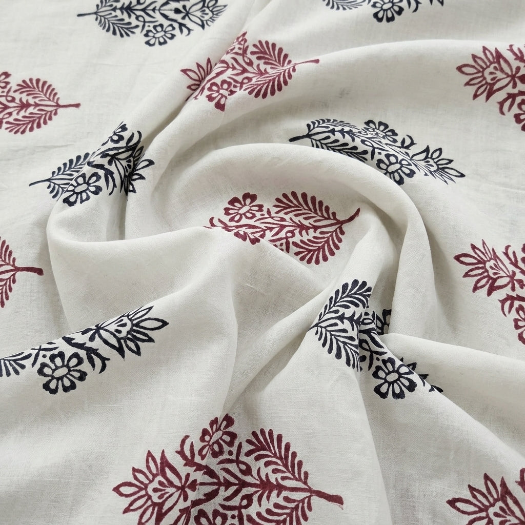 Swirled White Hand block Cotton Fabric Showing Drape
