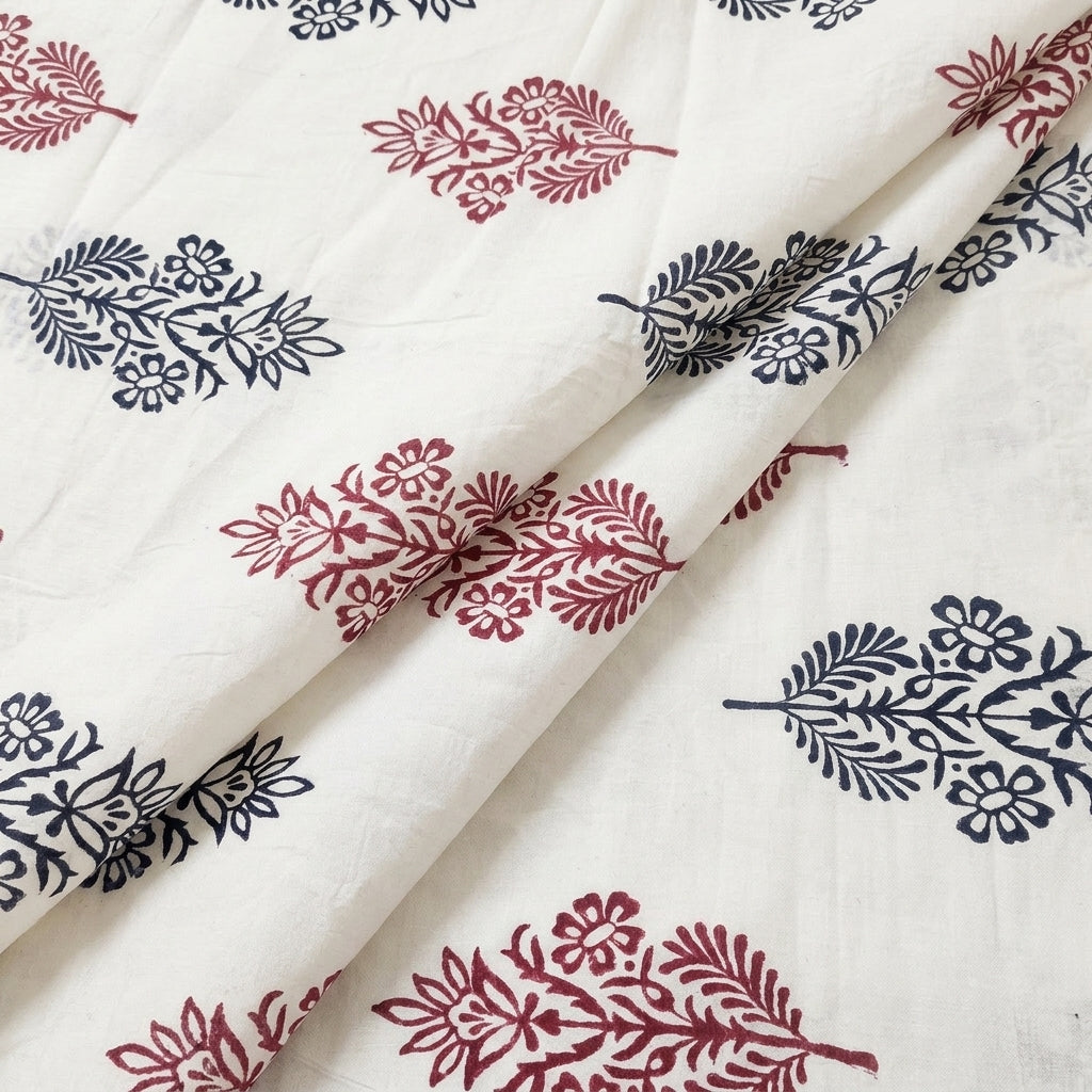 White Hand block Cotton Fabric, folded