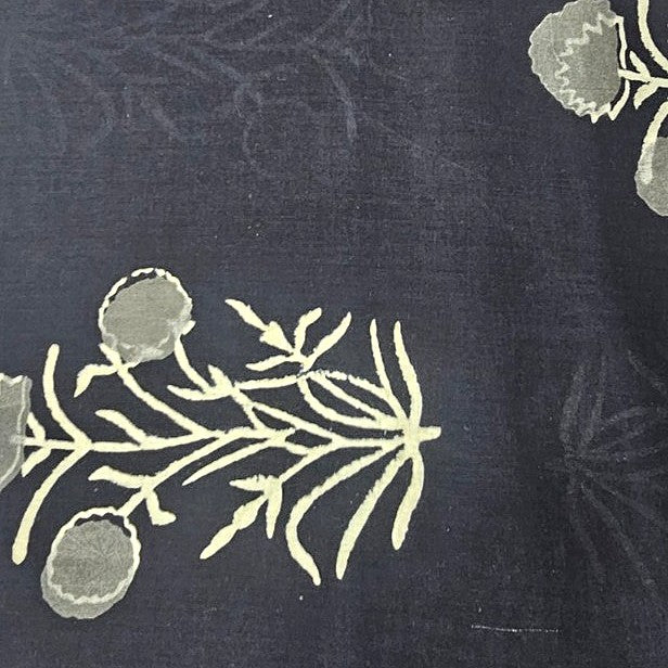 Black Hand block Cotton Fabric, laid flat