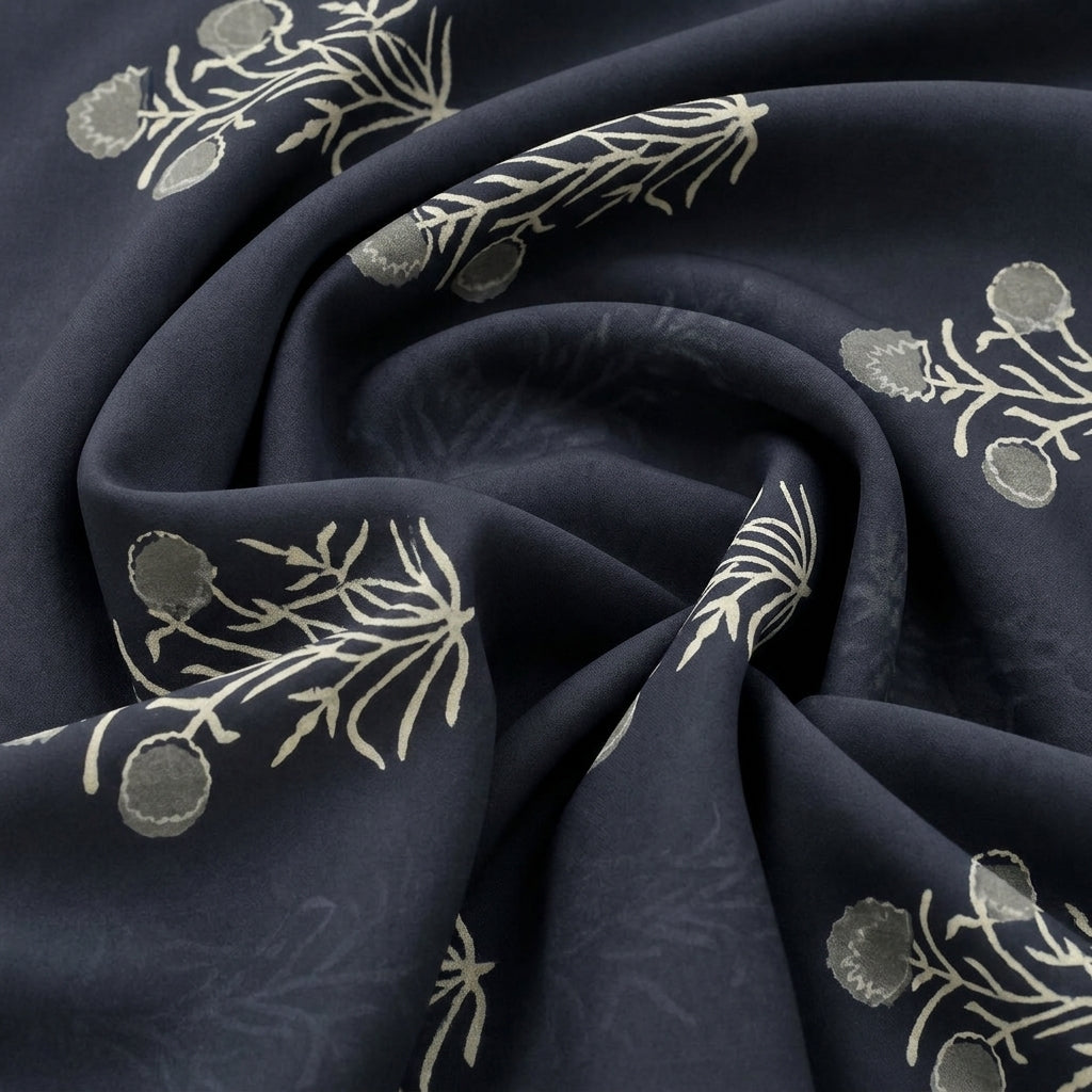 Swirled Black Hand block Cotton Fabric Showing Drape