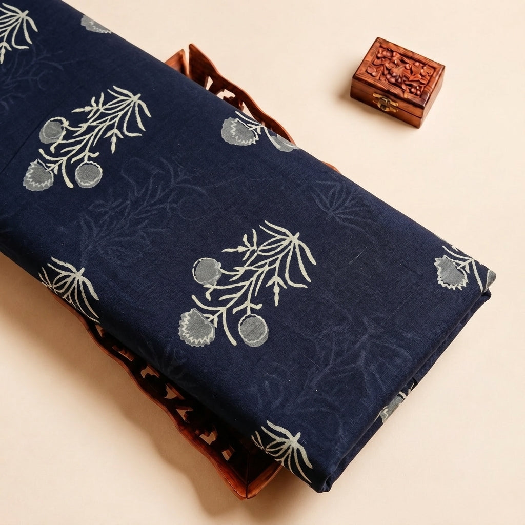 Black Hand block Cotton Fabric