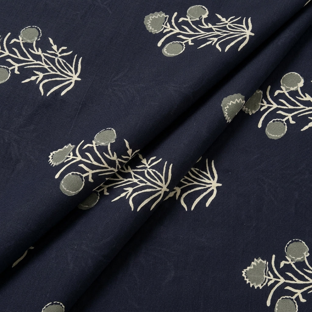 Folded Black Hand block Cotton Fabric