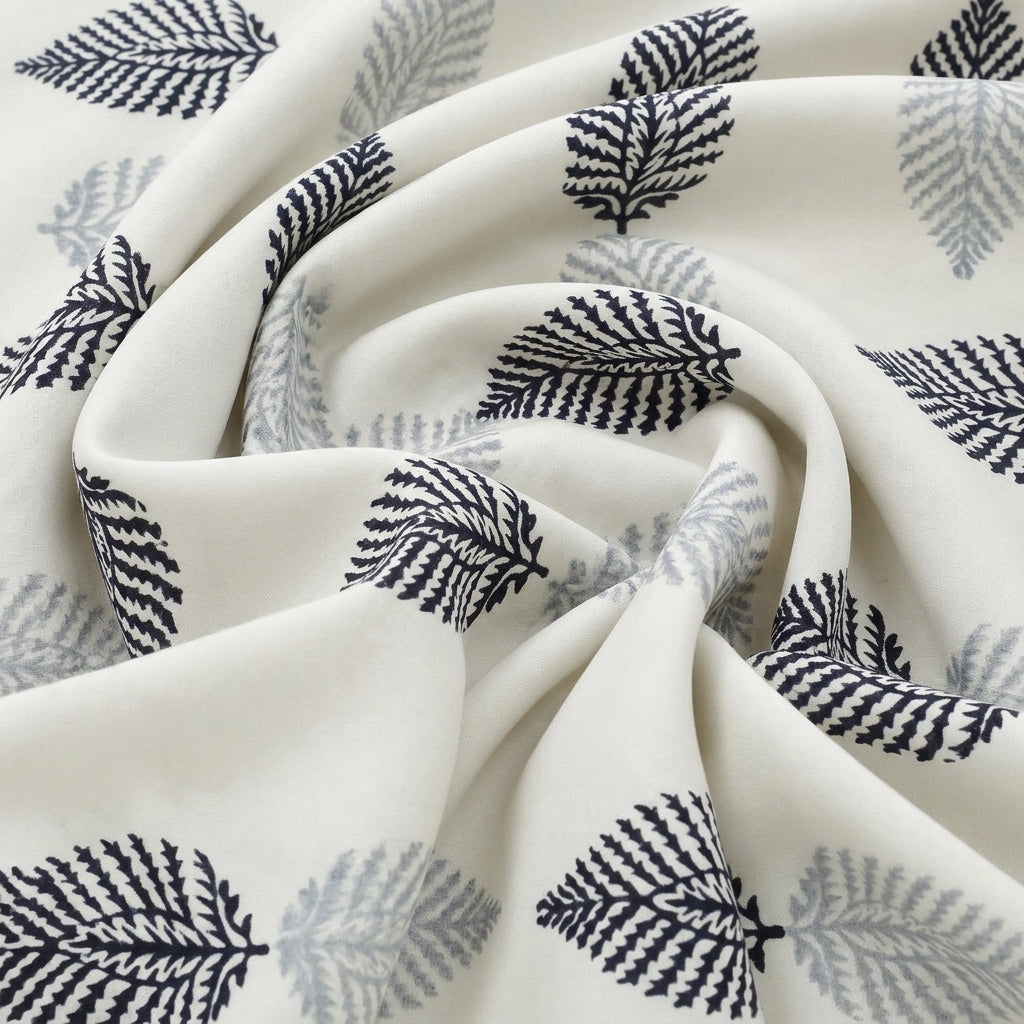 White Hand Block Cotton Fabric, swirled to show the drape