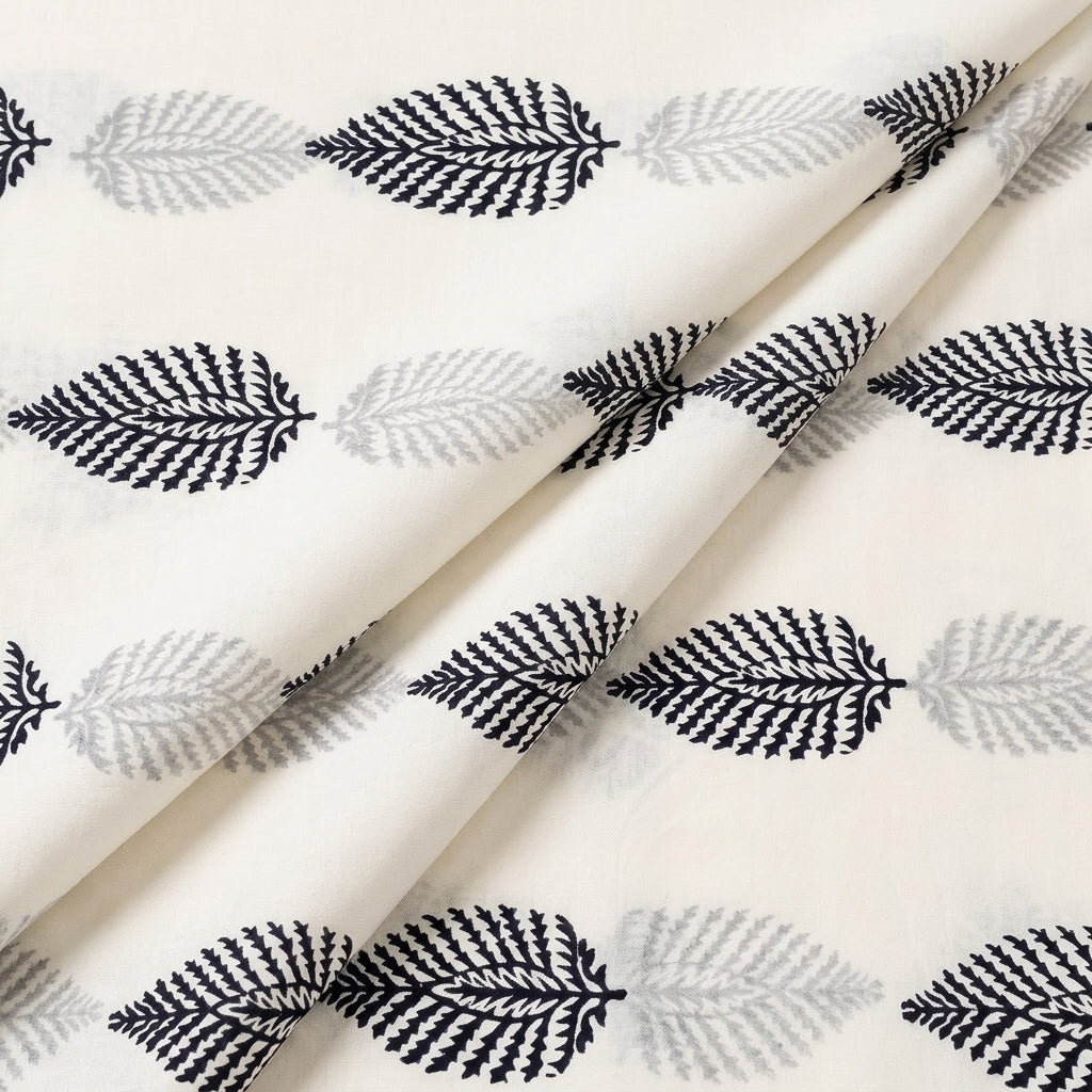 White Hand Block Cotton Fabric, folded