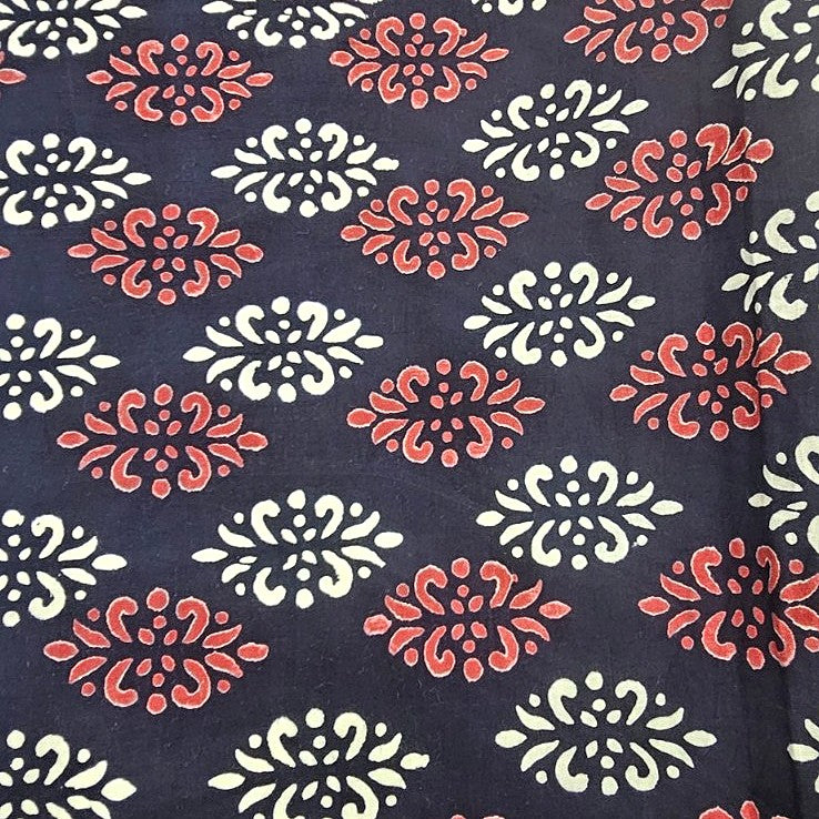 Black Hand block Cotton Fabric, laid flat