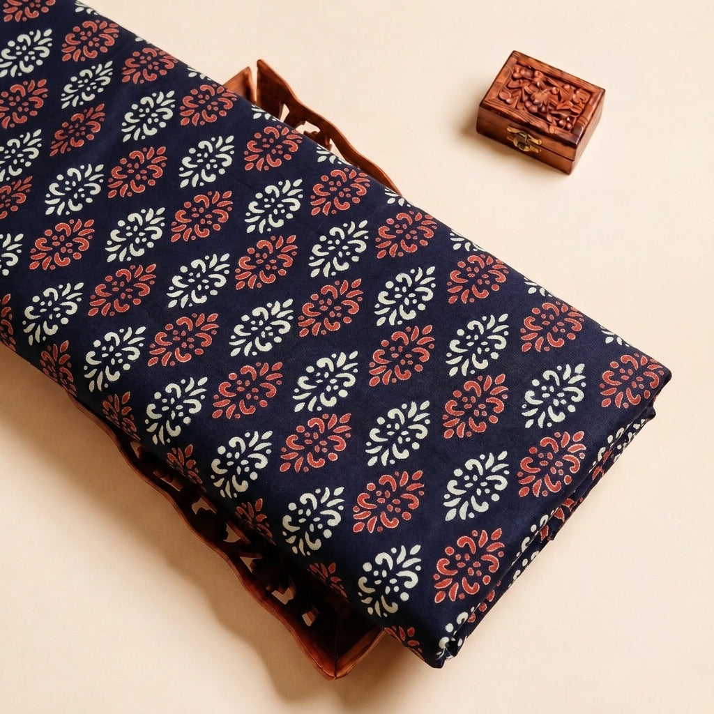 Black Hand block Cotton Fabric, folded