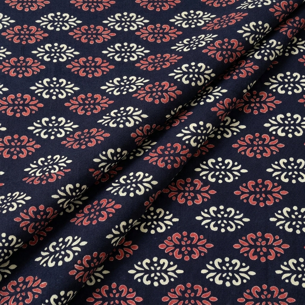 Folded Black Hand block Cotton Fabric