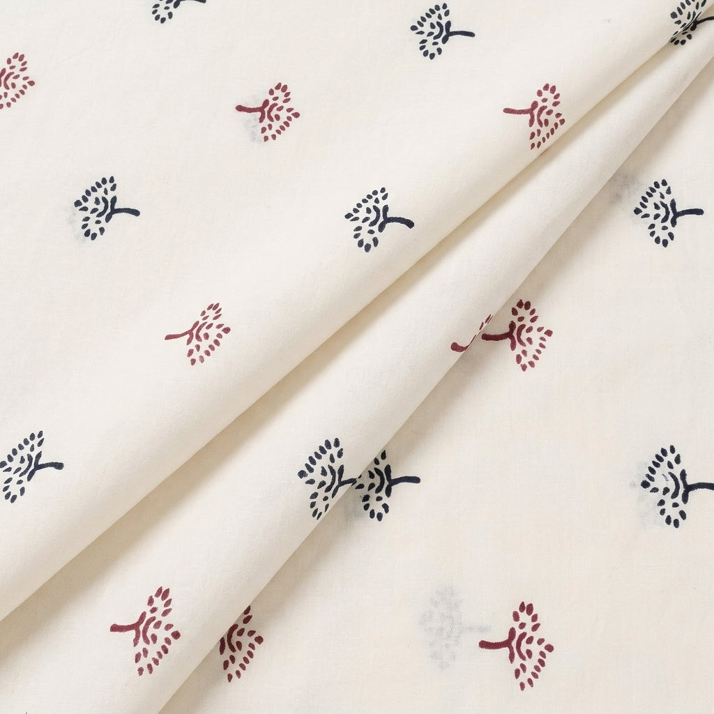 Folded White Hand block Cotton Fabric