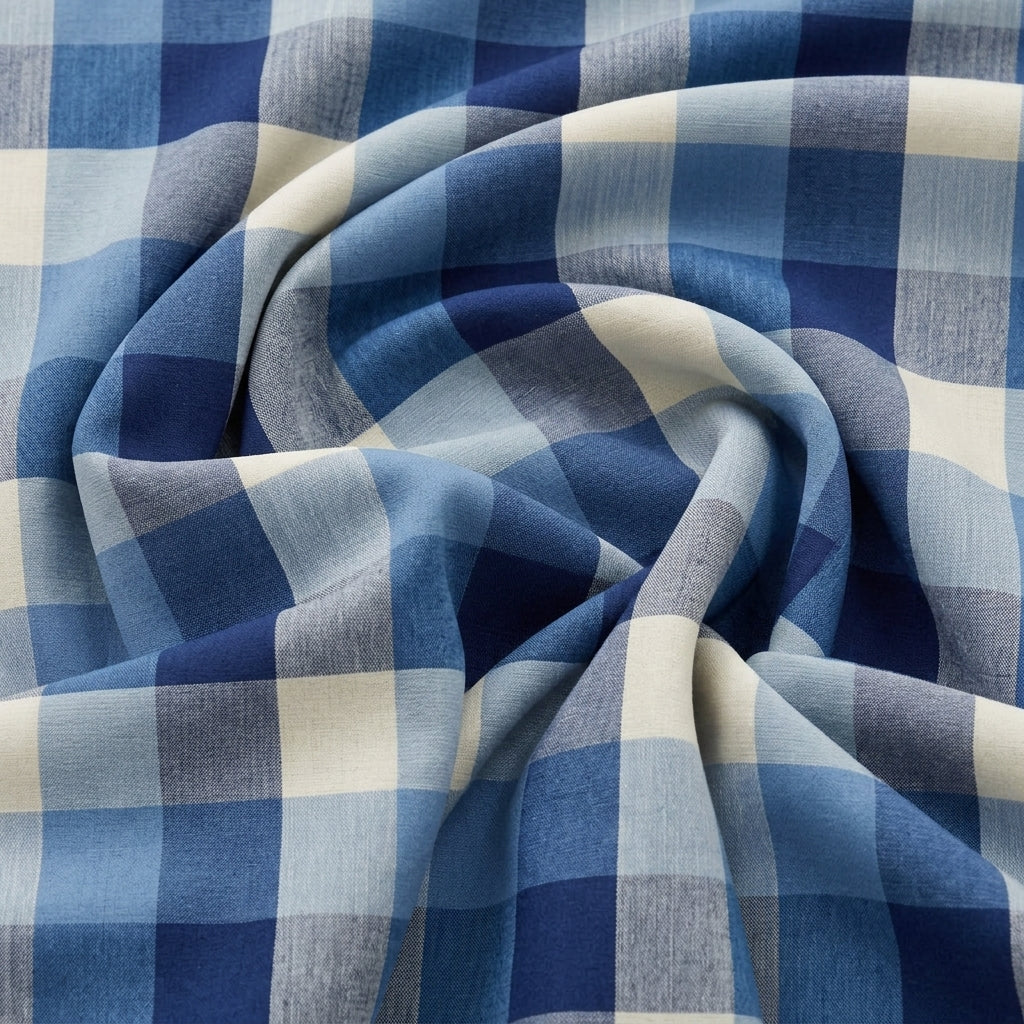 Swirled Blue Raw Silk Fabric Showing Drape