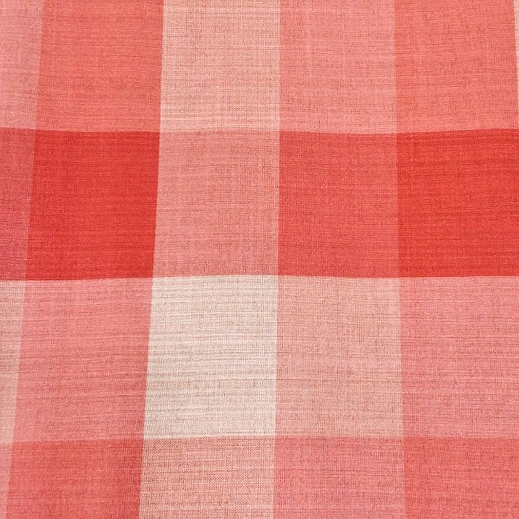 Red Checked Raw Silk Fabric, laid flat