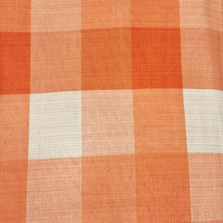 Orange Checked Raw Silk Fabric, laid flat