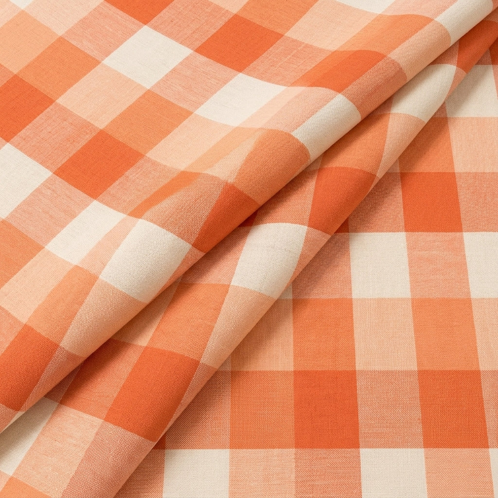Folded Orange Checked Raw Silk Fabric