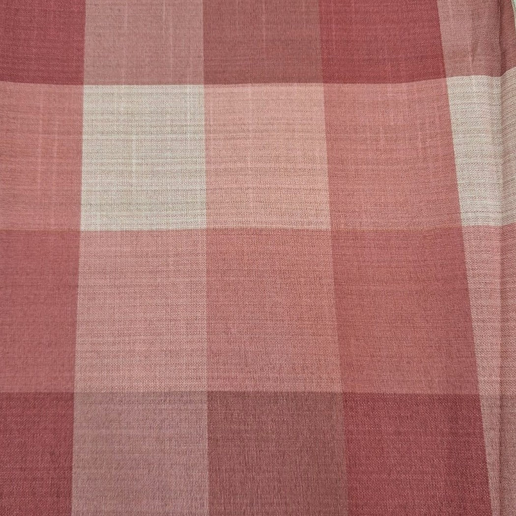 Maroon Checked Raw Silk Fabric, laid flat