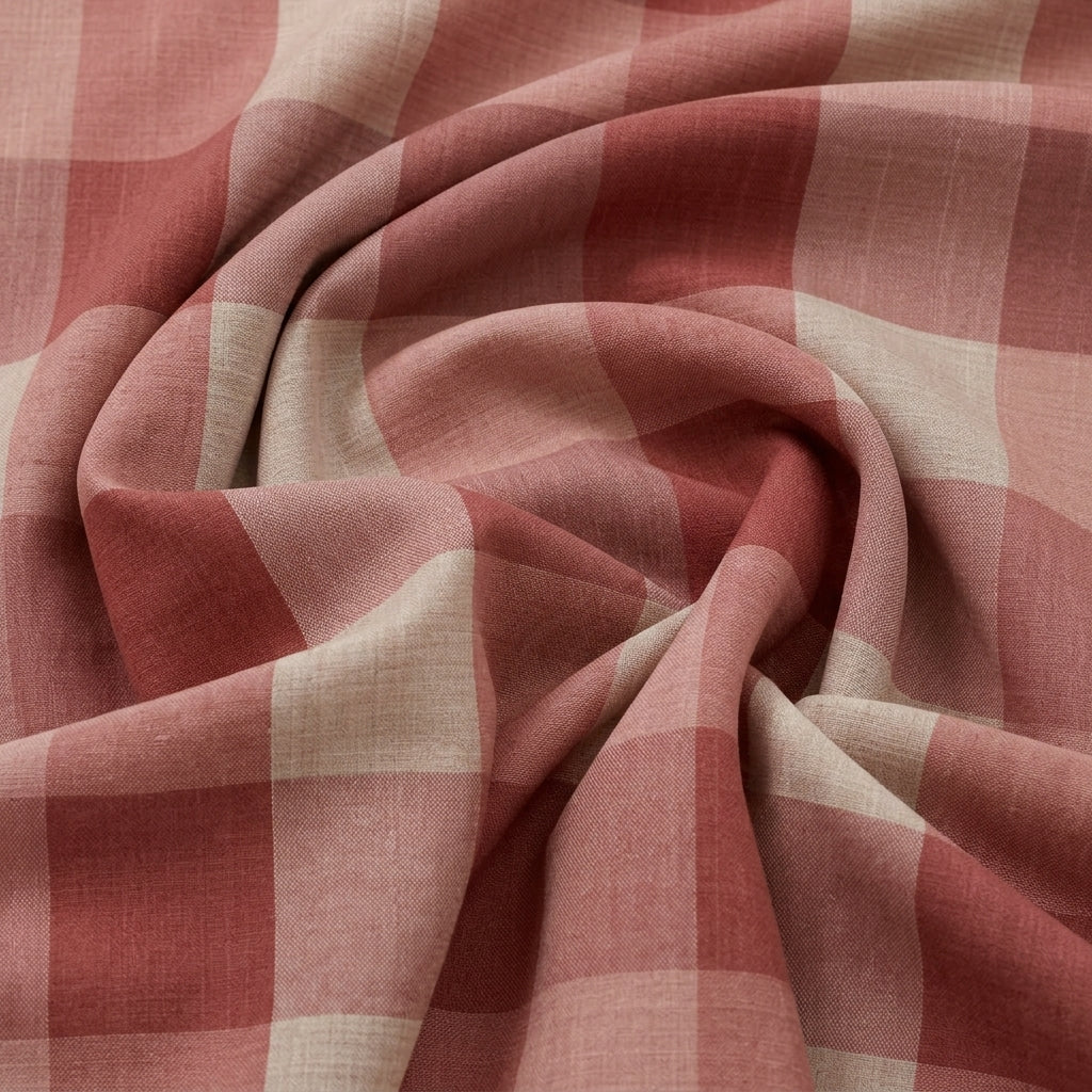 Swirled Maroon Checked Raw Silk Fabric Showing Drape