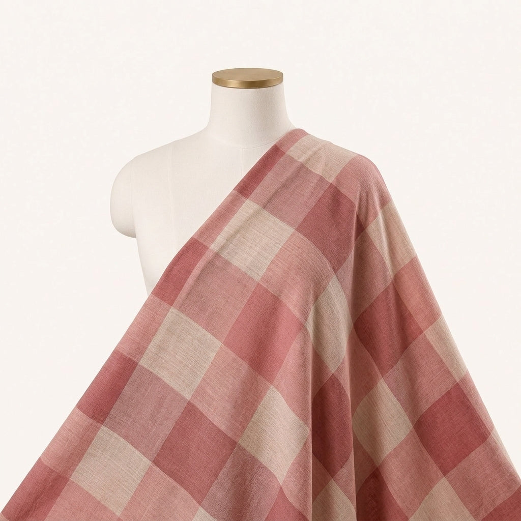 Maroon Checked Raw Silk Fabric Draped as a saree