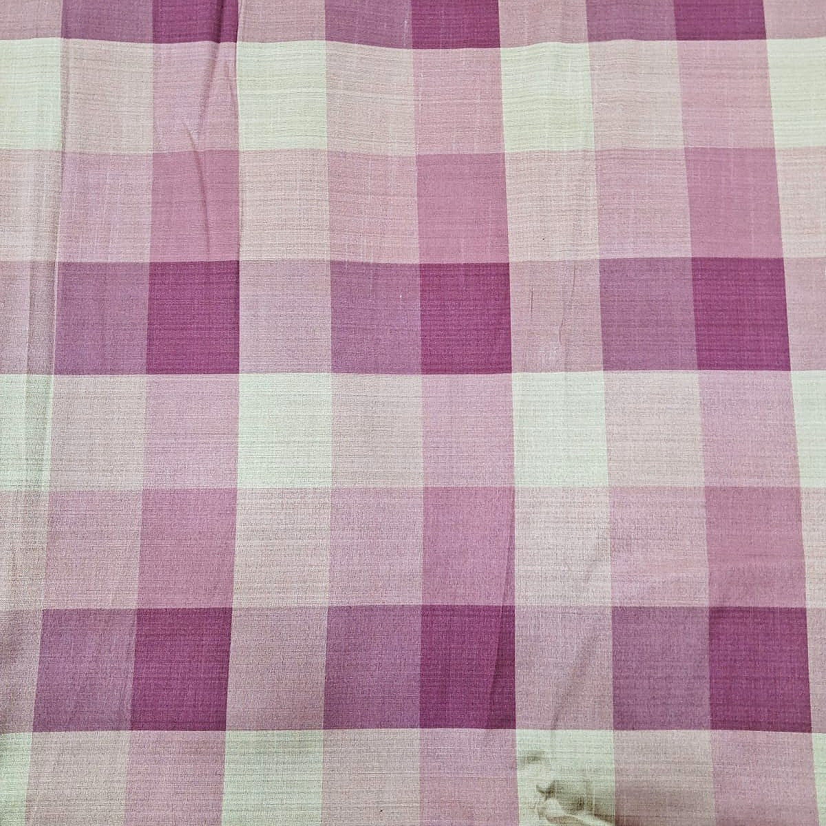 Light Pink Checked Raw Silk Fabric, laid flat