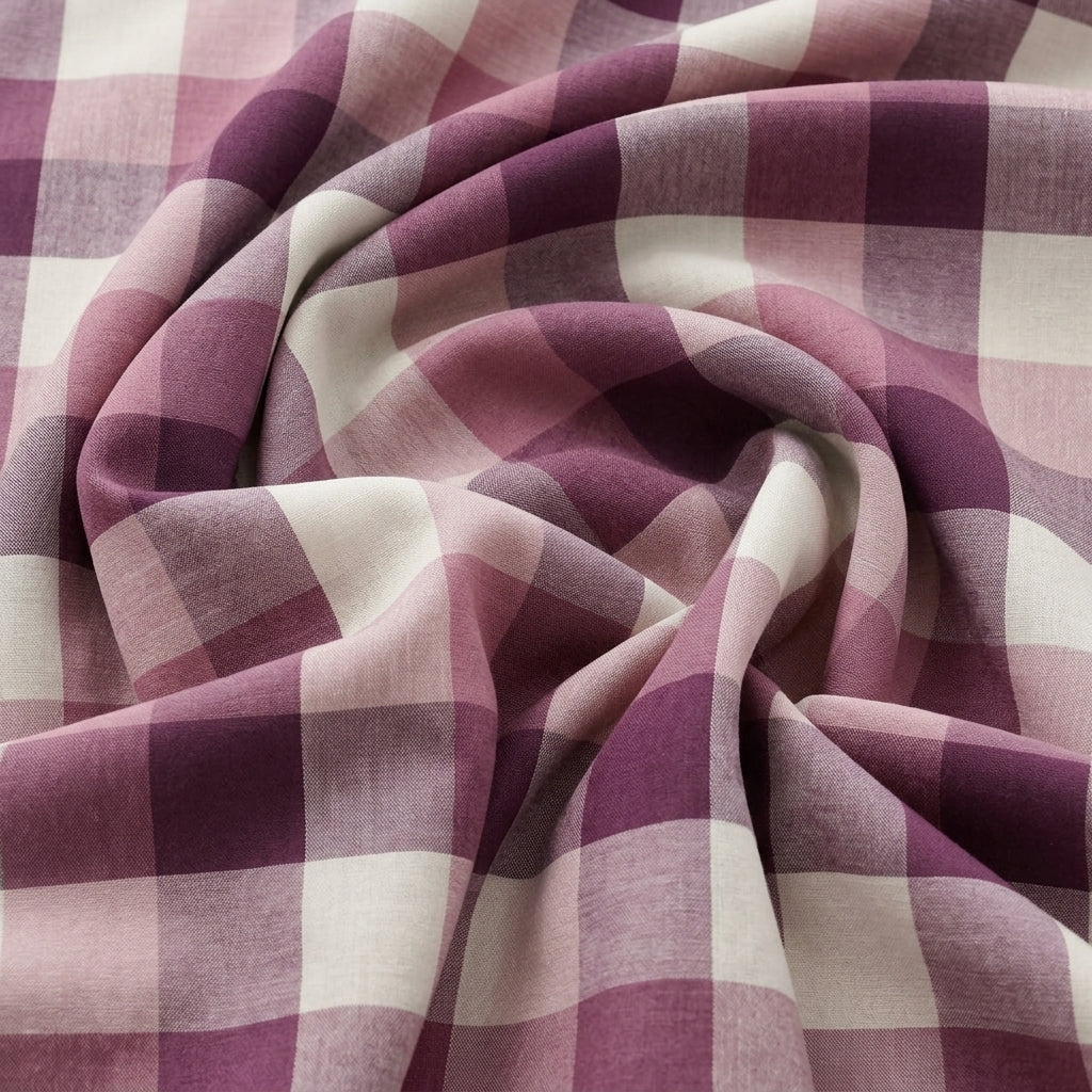 Swirled Light Pink Checked Raw Silk Fabric Showing Drape