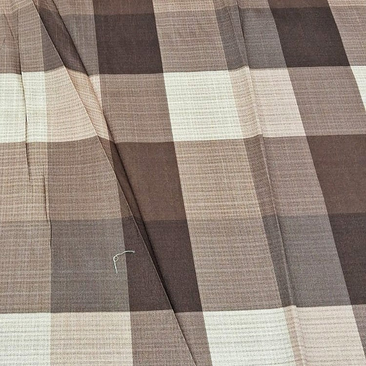 Brown Checked Raw Silk Fabric, laid flat