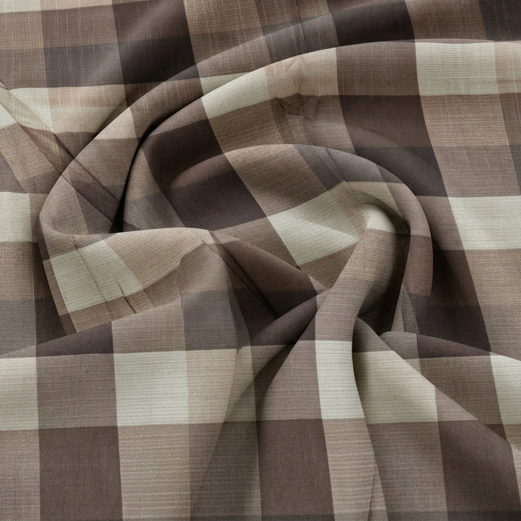 Swirled Brown Checked Raw Silk Fabric Showing Drape