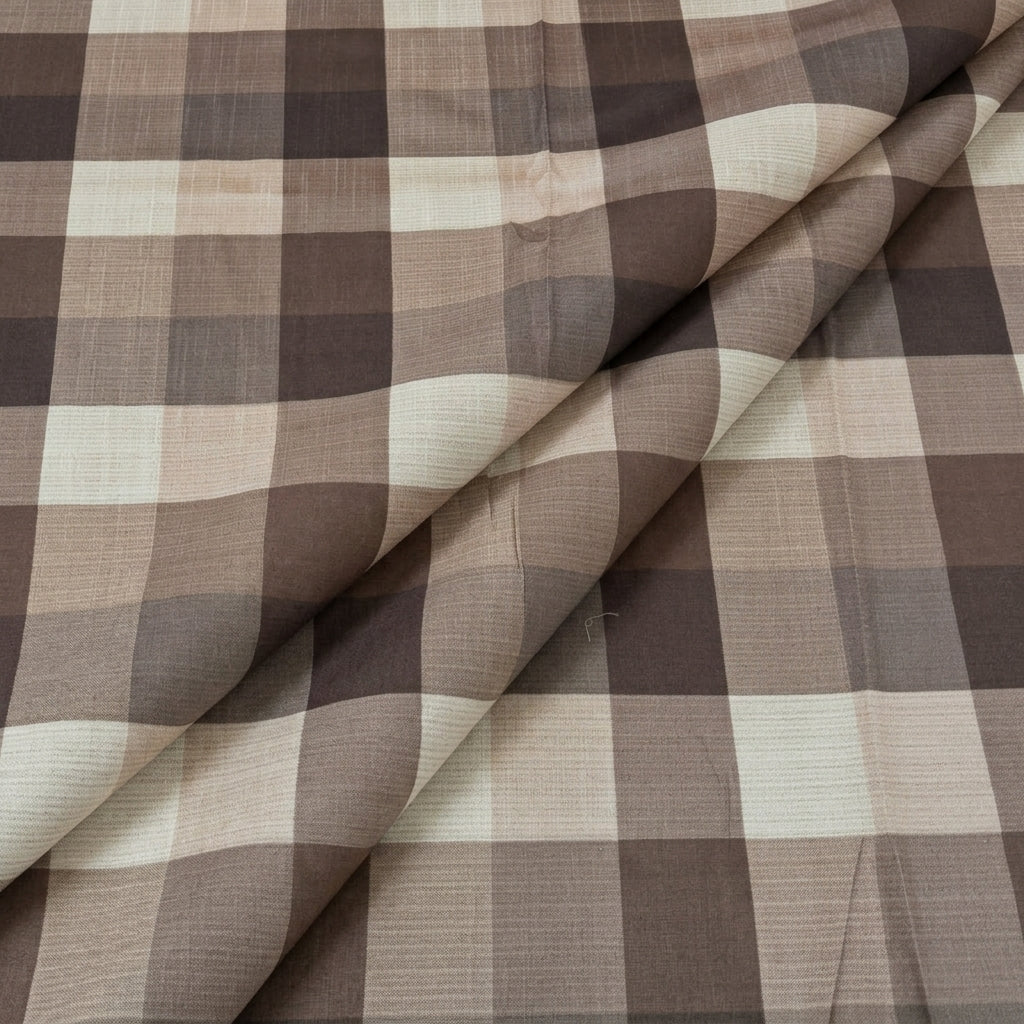 Folded Brown Checked Raw Silk Fabric