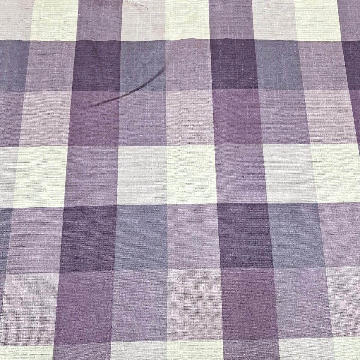 Lavender Checked Raw Silk Fabric, laid flat