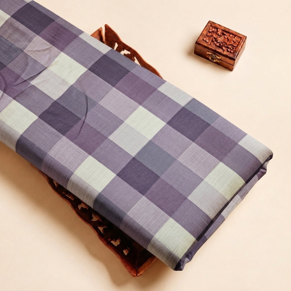 Lavender Checked Raw Silk Fabric
