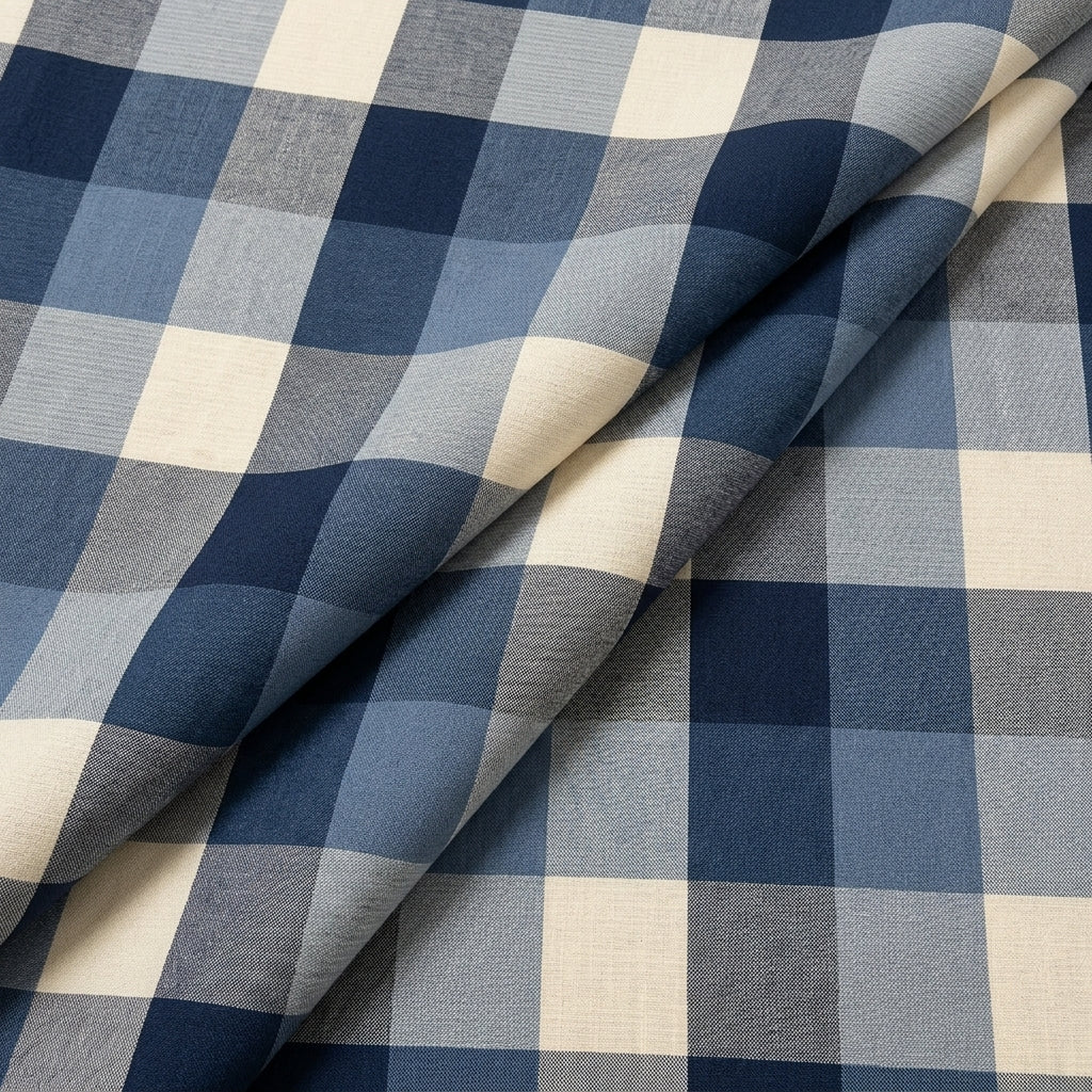 Folded Blue Checked Raw Silk Fabric