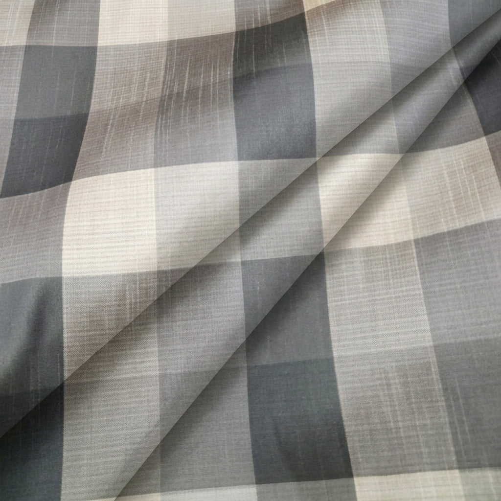 Folded Grey Checked Raw Silk Fabric