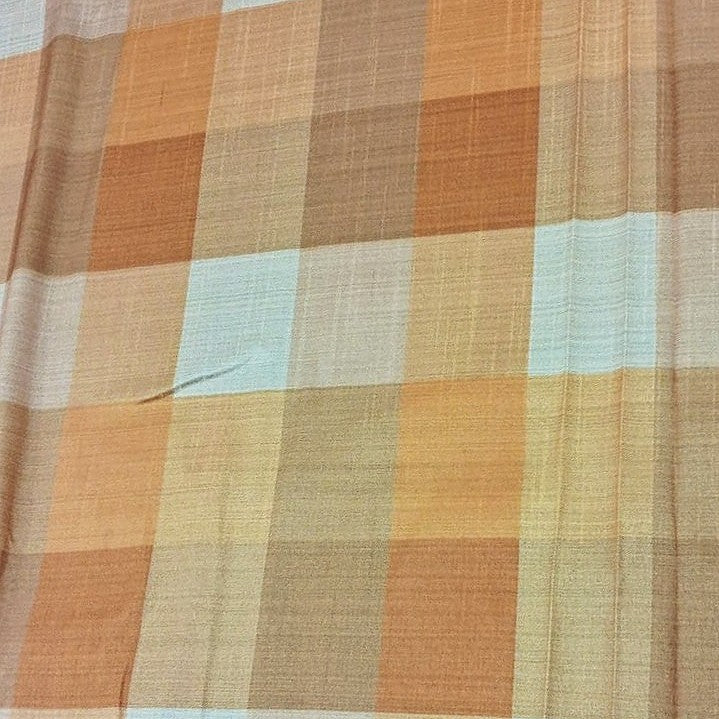 Light Yellow Checked Raw Silk Fabric, laid flat