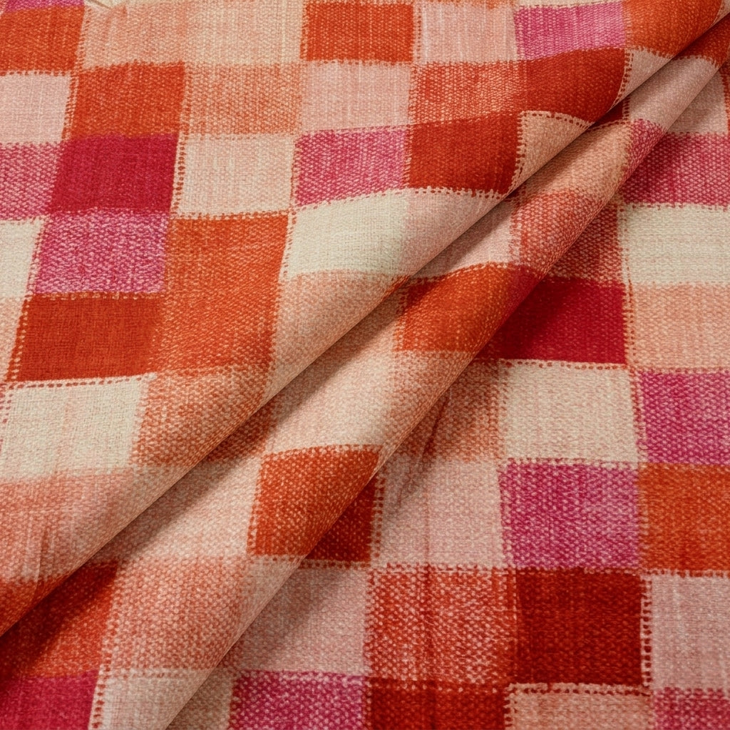 Folded Red Checked Raw Silk Fabric
