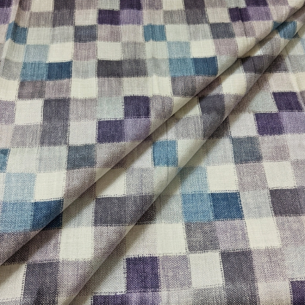 Folded Teal Checked Raw Silk Fabric
