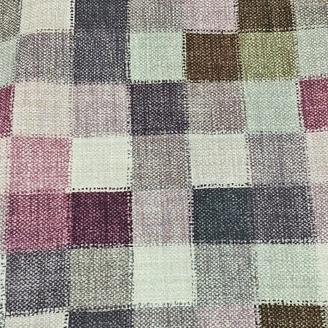 Multicolor Checked Raw Silk Fabric, laid flat