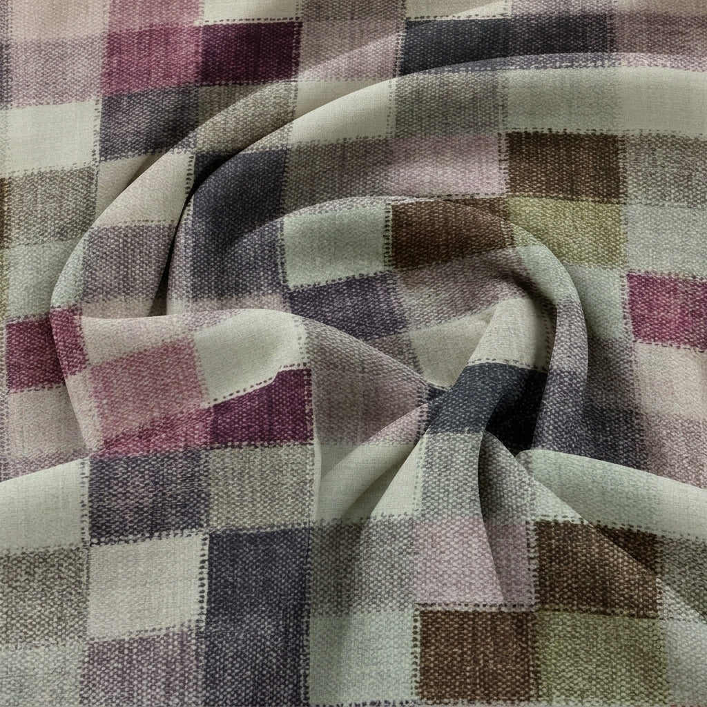 Swirled Multicolor Checked Raw Silk Fabric Showing Drape