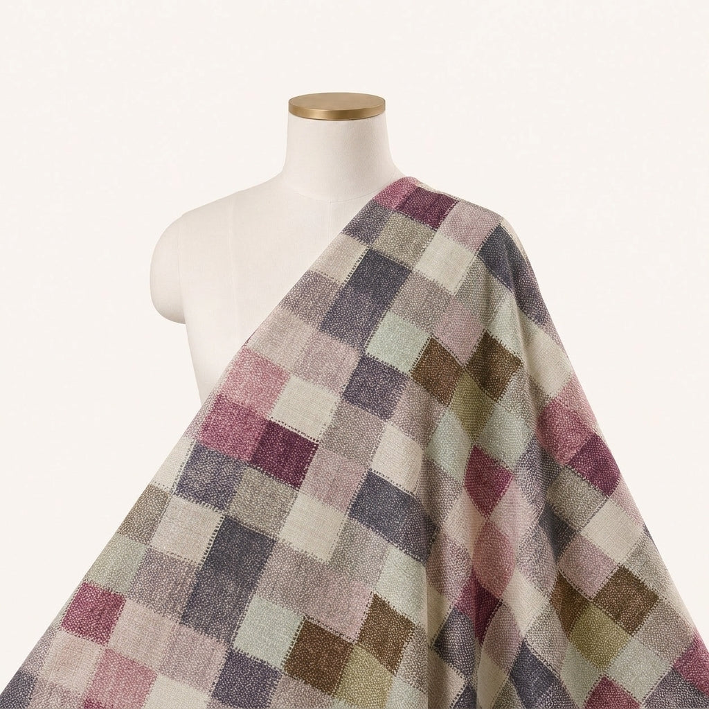 Multicolor Checked Raw Silk Fabric Draped as a saree