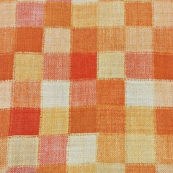 Orange Checked Raw Silk Fabric, laid flat