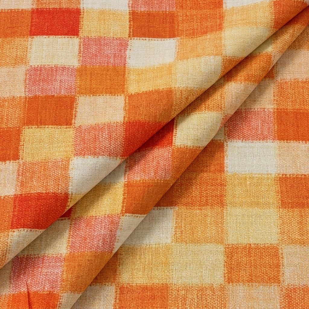 Folded Orange Checked Raw Silk Fabric