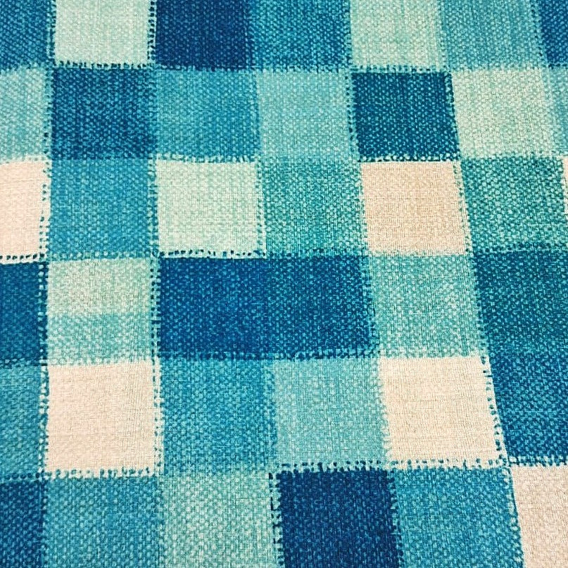 Green Checked Raw Silk Fabric, laid flat