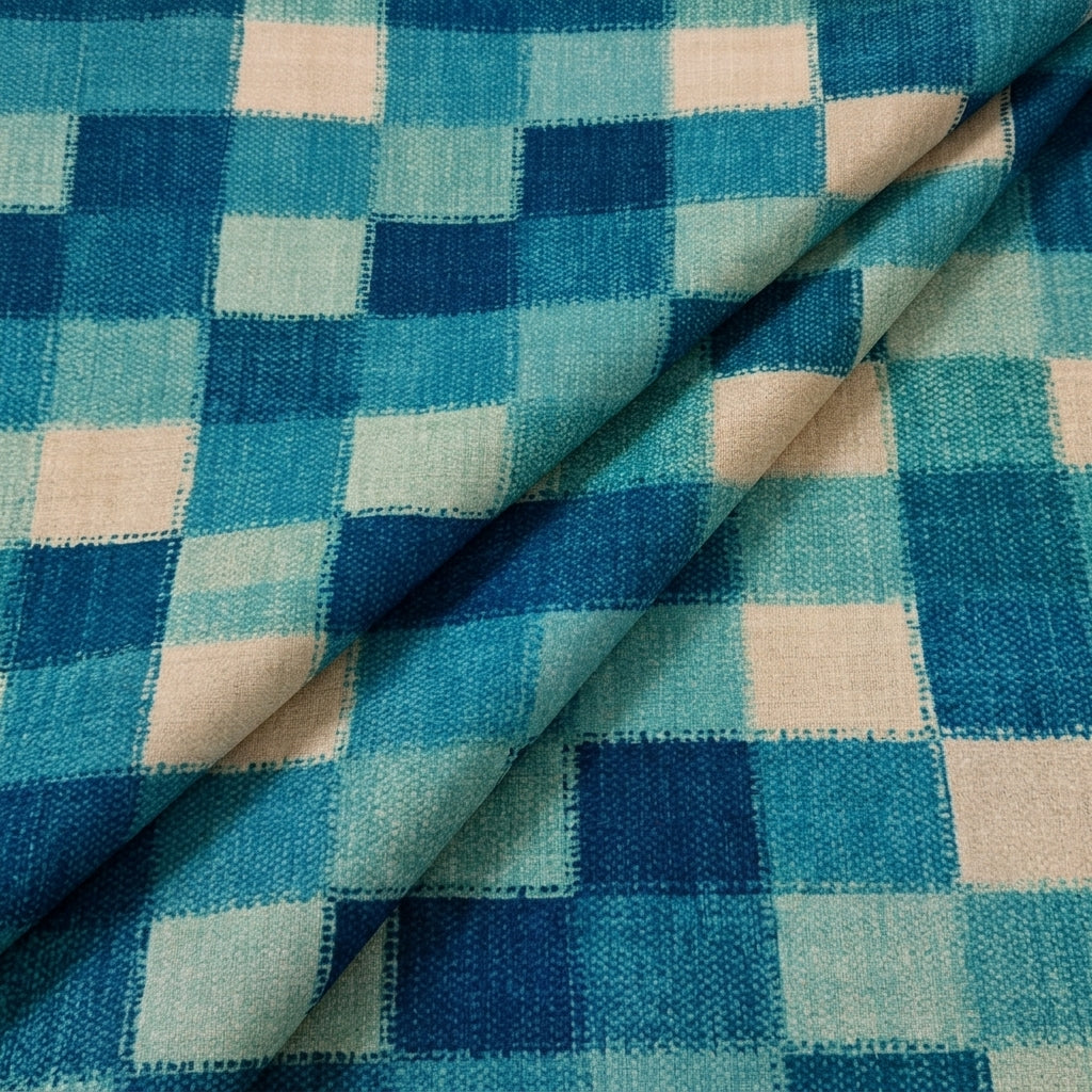 Folded Green Checked Raw Silk Fabric