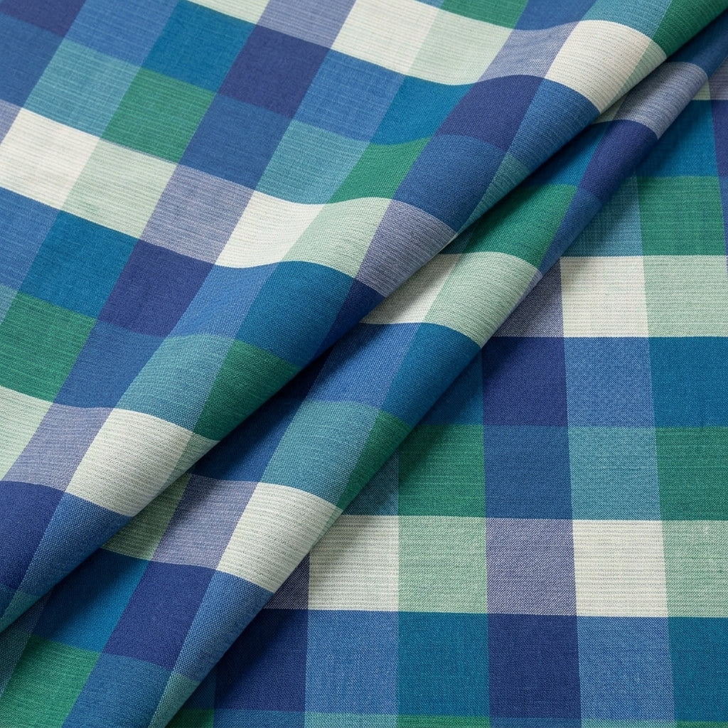 Folded Blue Checked Raw Silk Fabric