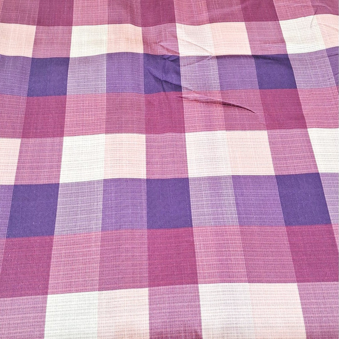 Violet Checked Raw Silk Fabric, laid flat