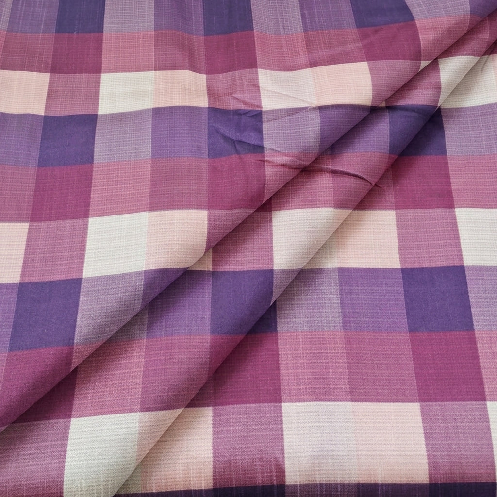 Folded Violet Checked Raw Silk Fabric