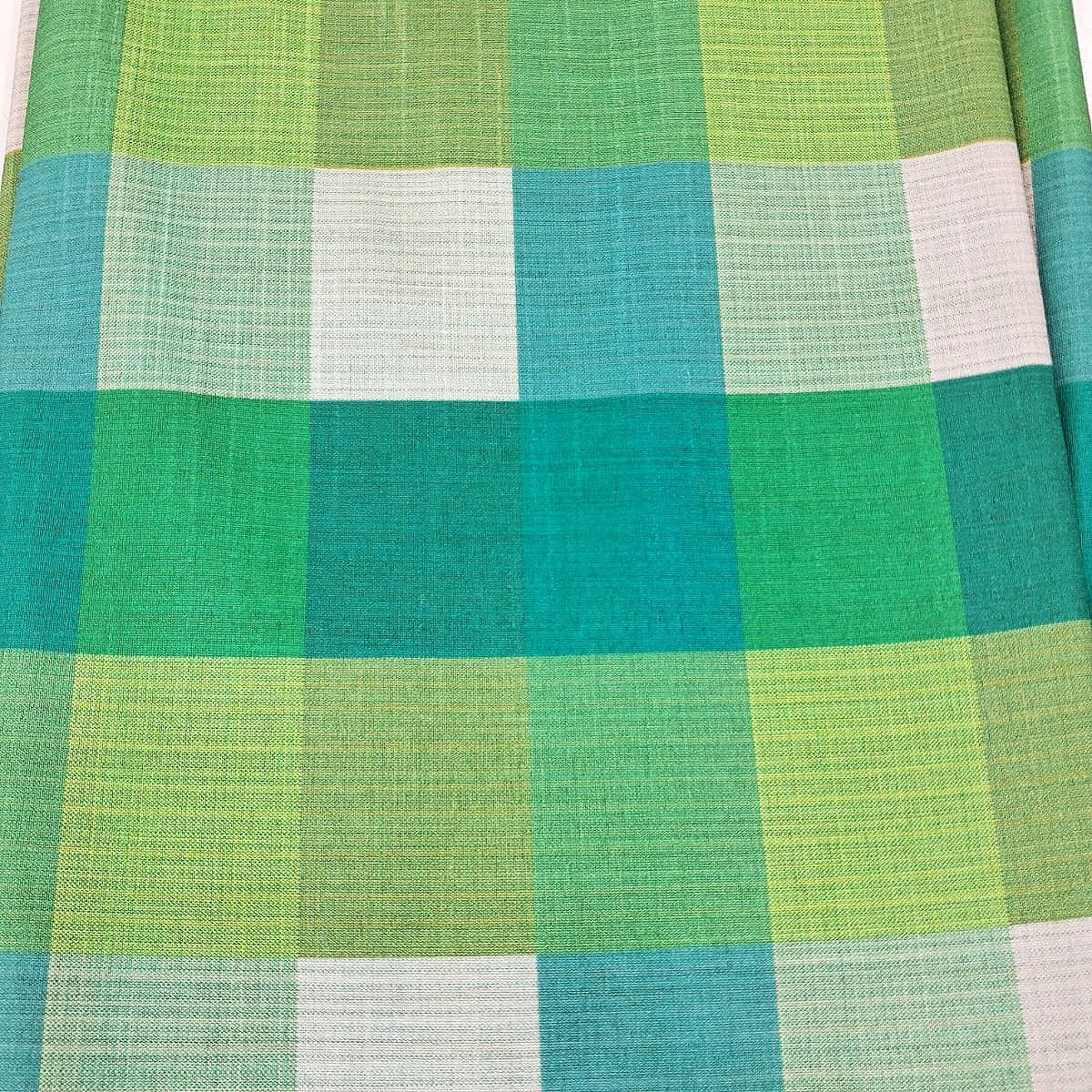 Green Checked Raw Silk Fabric, laid flat