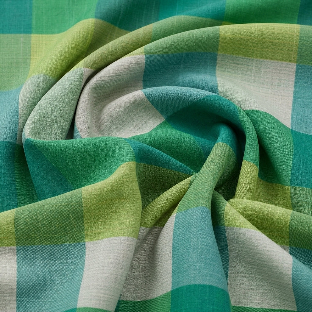 Swirled Green Raw Silk Fabric Showing Drape