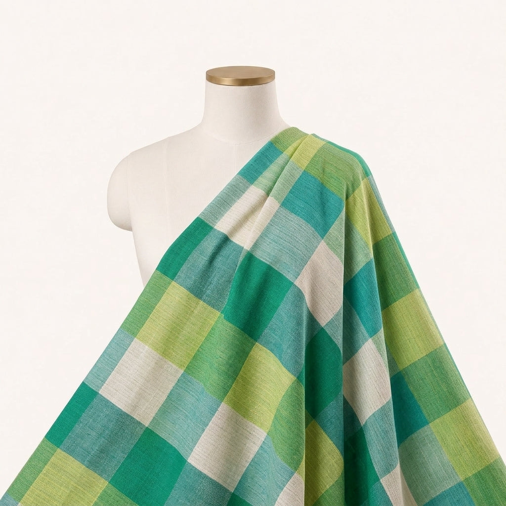 Green Raw Silk Fabric Draped as a saree