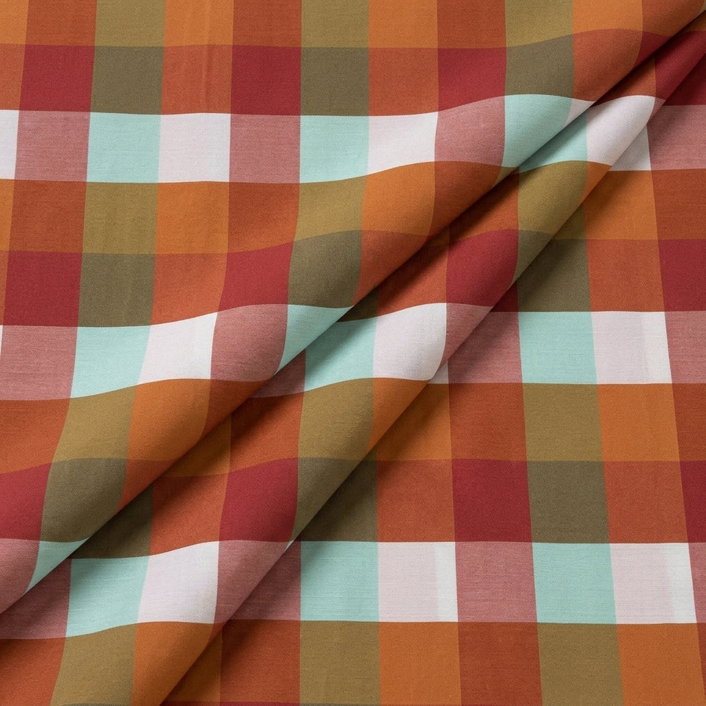 Folded Mehndi Green Checked Raw Silk Fabric